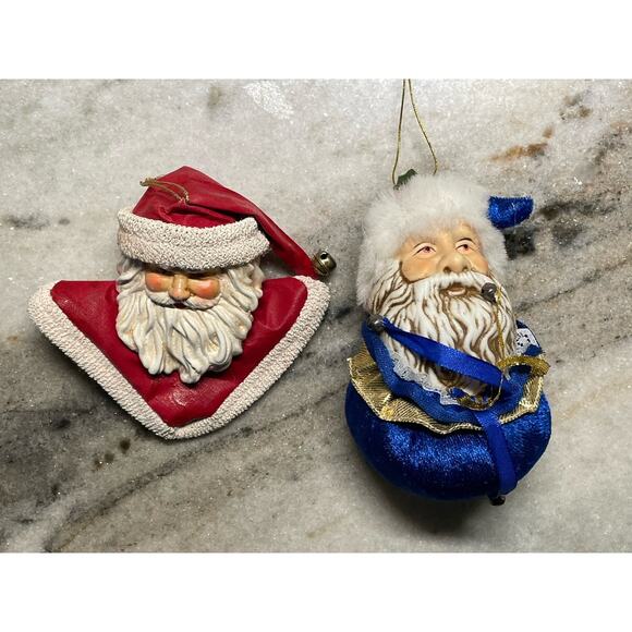 Two Large Santa Face Christmas Tree Ornament Ornaments Retro Style - Picture 1 of 7